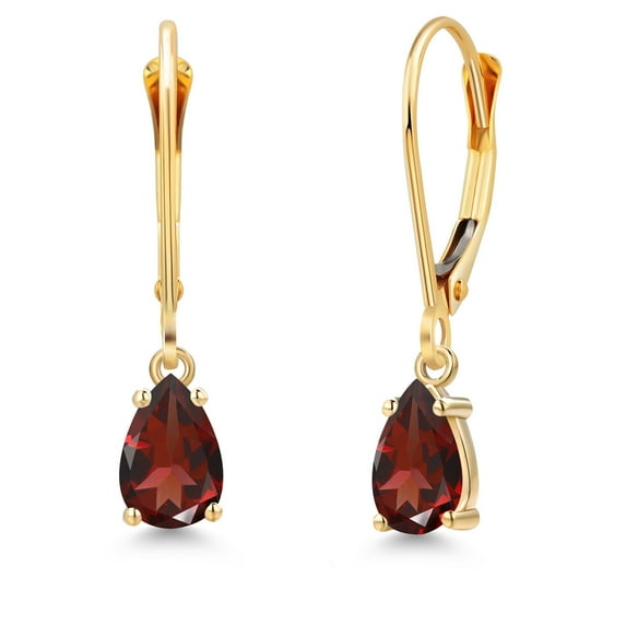 Gem Stone King 14K Yellow Gold Red Garnet Earrings for Women | 0.98 Cttw | Gemstone January Birthstone | Pear Shape 6X4MM