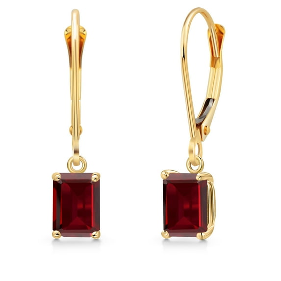 Gem Stone King 14K Yellow Gold Red Garnet Earrings for Women | 1.60 Cttw | Gemstone January Birthstone | Emerald Cut 6X4MM