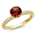 thumbnail image 1 of Gem Stone King 14K Yellow Gold Red Garnet and Lab Grown Diamond Engagement Ring for Women | 1.66 Cttw | Round 7MM | Gemstone January Birthstone | Size 7, 1 of 6