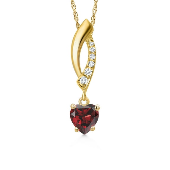 Gem Stone King 14K Yellow Gold Red Garnet and Lab Grown Diamond Pendant Necklace for Women | 0.63 Cttw | Gemstone January Birthstone | Heart Shape 5MM | With 18 inch Chain