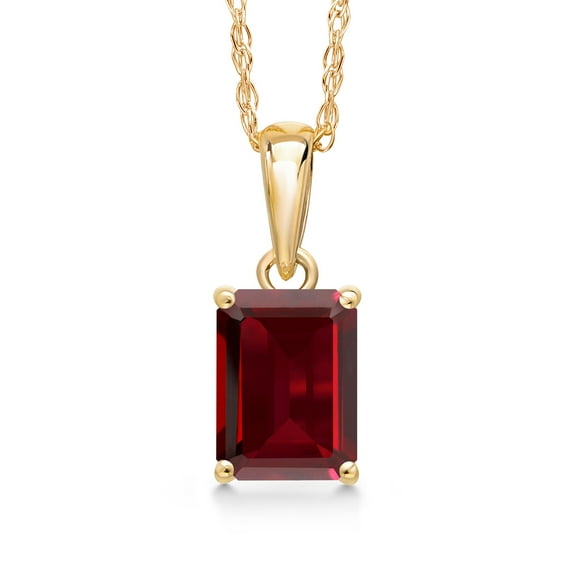 Gem Stone King 14K Yellow Gold Red Garnet Pendant Necklace | 1.80 Cttw | Gemstone January Birthstone | Emerald Cut 7X5MM | Gold Necklace for Women | With 18 inch Gold Chain