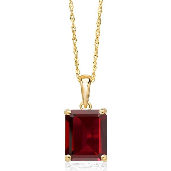 Gem Stone King 14K Yellow Gold Red Garnet Pendant Necklace | 2.61 Cttw | Gemstone January Birthstone | Octagon 9X7MM | Gold Necklace for Women | With 18 inch Gold Chain