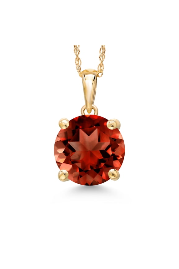 14K Yellow Gold Red Garnet Pendant Necklace | 3.60 Cttw | Gemstone January Birthstone | Round 10MM | Gold Necklace for Women | With 18 inch Gold Chain