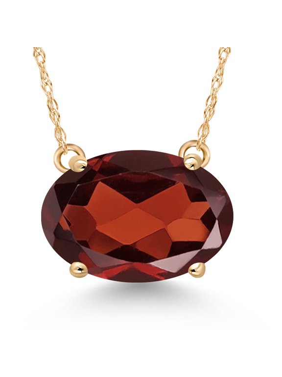 14K Yellow Gold Red Garnet Pendant Necklace | 3.65 Cttw | Gemstone January Birthstone | Oval 11X9MM | Gold Necklace for Women | With 18 inch Gold Chain
