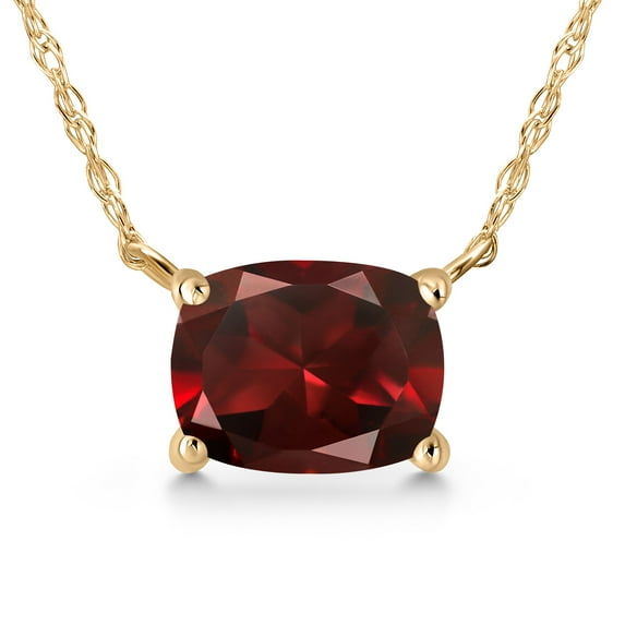 Gem Stone King 14K Yellow Gold Red Garnet Pendant Necklace for Women | 1.20 Cttw | Gemstone January Birthstone | Cushion 7X5MM | With 18 inch Chain