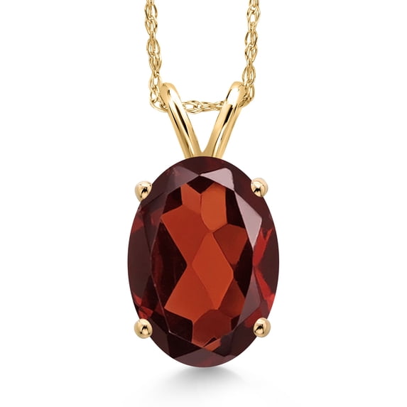 Gem Stone King 14K Yellow Gold Red Garnet Pendant Necklace for Women | 2.80 Cttw | Gemstone January Birthstone | Oval 10X8MM | With 18 inch Chain