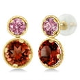 thumbnail image 1 of Gem Stone King 14K Yellow Gold Red Garnet and Pink Lab Grown Diamond Earrings for Women (2.50 Cttw, Gemstone January Birthstone, Round Cut 6MM and 4MM), 1 of 3