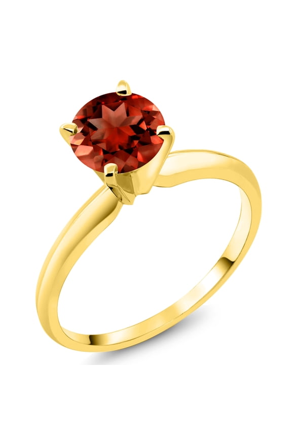 14K Yellow Gold Red Garnet Solitaire Engagement Ring for Women (1.20 Cttw, Gemstone January Birthstone, Round 6.5MM, Size 7)