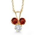 thumbnail image 1 of Gem Stone King 14K Yellow Gold Red Garnet and White Lab Grown Diamond 3-Stone Pendant Necklace for Women (0.40 Cttw, Gemstone January Birthstone, Round 3MM, 18 inch Chain), 1 of 4