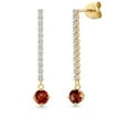 thumbnail image 1 of Gem Stone King 14K Yellow Gold Red Garnet and White Lab Grown Diamond Dangle Earrings for Women | 1.36 Cttw | Gemstone January Birthstone | Round 4.5MM, 1 of 6