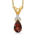 thumbnail image 1 of Gem Stone King 14K Yellow Gold Red Garnet and White Lab Grown Diamond Pendant Necklace for Women | 0.83 Cttw | Gemstone January Birthstone | Pear Shape 7X5MM | With 18 inch Chain, 1 of 6