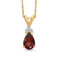 thumbnail image 1 of Gem Stone King 14K Yellow Gold Red Garnet and White Lab Grown Diamond Pendant Necklace for Women | 1.04 Cttw | Gemstone January Birthstone | Pear Shape 8X5MM | With 18 inch Chain, 1 of 6
