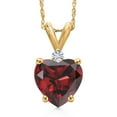 thumbnail image 1 of Gem Stone King 14K Yellow Gold Red Garnet and White Moissanite Pendant Necklace for Women | 2.04 Cttw | Gemstone January Birthstone | Heart Shape 8MM | With 18 inch Chain, 1 of 6