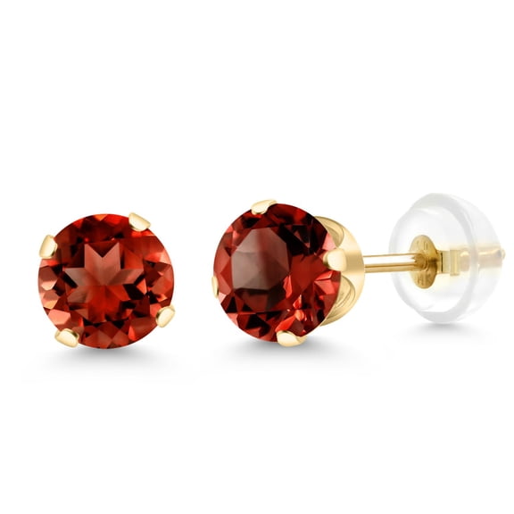 Gem Stone King 14K Yellow Gold Red Garnet Women's Stud Earrings (2.00 Cttw, Gemstone Birthstone, Round 6MM)