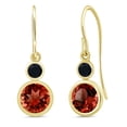 thumbnail image 1 of Gem Stone King 14K Yellow Gold Red Garnet and Black Onyx Drop Dangle Earrings for Women (2.20 Cttw, Gemstone January Birthstone, Round 6MM and 3MM), 1 of 3
