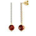 thumbnail image 1 of Gem Stone King 14K Yellow Gold Red Garnet and Lab Grown Diamond Dangle Earrings for Women | 2.36 Cttw | Gemstone January Birthstone | Round 6MM, 1 of 6