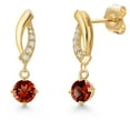 thumbnail image 1 of Gem Stone King 14K Yellow Gold Red Garnet and Lab Grown Diamond Earrings for Women | 1.05 Cttw | Gemstone January Birthstone | Round 4.5MM, 1 of 6