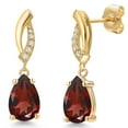 thumbnail image 1 of Gem Stone King 14K Yellow Gold Red Garnet and Lab Grown Diamond Earrings for Women | 2.89 Cttw | Gemstone January Birthstone | Pear Shape 9X6MM, 1 of 6