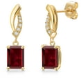 thumbnail image 1 of Gem Stone King 14K Yellow Gold Red Garnet and Lab Grown Diamond Earrings for Women | 3.65 Cttw | Gemstone January Birthstone | Emerald Cut 7X5MM, 1 of 6