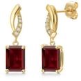 thumbnail image 1 of Gem Stone King 14K Yellow Gold Red Garnet and Lab Grown Diamond Earrings for Women | 3.95 Cttw | Gemstone January Birthstone | Emerald Cut 8X6MM, 1 of 6
