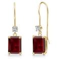 thumbnail image 1 of Gem Stone King 14K Yellow Gold Red Garnet and Lab Grown Diamond Earrings for Women | 4.03 Cttw | Gemstone January Birthstone | Emerald Cut 8X6MM, 1 of 6