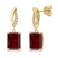 thumbnail image 1 of Gem Stone King 14K Yellow Gold Red Garnet and Lab Grown Diamond Earrings for Women | 5.27 Cttw | Gemstone January Birthstone | Octagon 9X7MM, 1 of 6