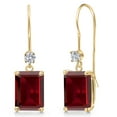 thumbnail image 1 of Gem Stone King 14K Yellow Gold Red Garnet and Lab Grown Diamond Earrings for Women | 5.35 Cttw | Gemstone January Birthstone | Octagon 9X7MM, 1 of 6