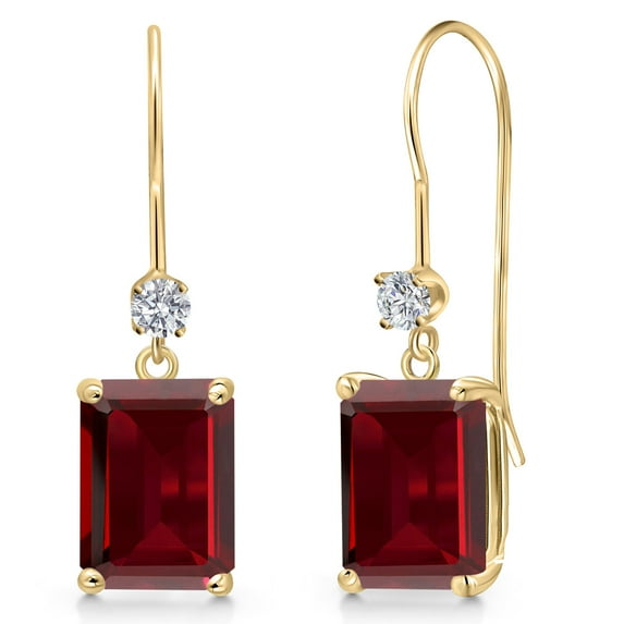 Gem Stone King 14K Yellow Gold Red Garnet and Lab Grown Diamond Earrings for Women | 5.35 Cttw | Gemstone January Birthstone | Octagon 9X7MM