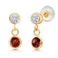 thumbnail image 1 of Gem Stone King 14K Yellow Gold Red Garnet and White Moissanite Drop Dangle Earrings for Women (0.94 Cttw, Gemstone Birthstone, Round 4MM and 3MM), 1 of 4