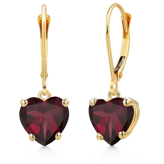 Gem Stone King 14K Yellow Gold Red Rhodolite Garnet Earrings for Women | 4.00 Cttw | Gemstone January Birthstone | Heart Shape 8MM
