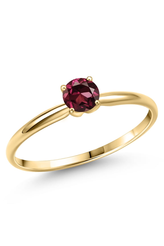 14K Yellow Gold Red Rhodolite Garnet Engagement Ring for Women | 0.60 Cttw | Round 5MM | Gemstone January Birthstone | Size 5