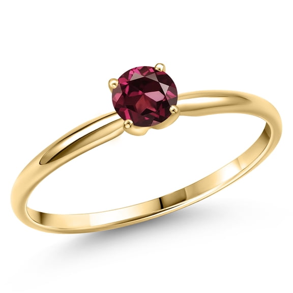 Gem Stone King 14K Yellow Gold Red Rhodolite Garnet Engagement Ring for Women | 0.60 Cttw | Round 5MM | Gemstone January Birthstone | Size 5