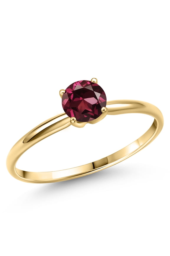 14K Yellow Gold Red Rhodolite Garnet Engagement Ring for Women | 1.00 Cttw | Round 6MM | Gemstone January Birthstone | Size 8