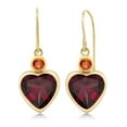 thumbnail image 1 of Gem Stone King 14K Yellow Gold Red Rhodolite Garnet and Orange Sapphire Earrings for Women (4.26 Cttw, Gemstone January Birthstone, Heart Shape 8MM and, Round 3MM), 1 of 3
