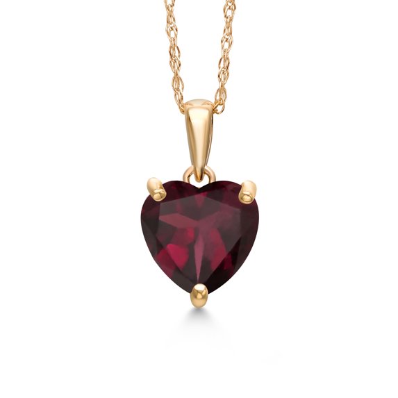 Gem Stone King 14K Yellow Gold Red Rhodolite Garnet Pendant Necklace for Women | 2.00 Cttw | Gemstone January Birthstone | Heart Shape 8MM | With 18 inch Chain