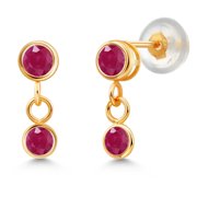 Gem Stone King 14K Yellow Gold Red Ruby Dangling Earrings for Women 0.62 Cttw, Gemstone July Birthstone, Round 3MM