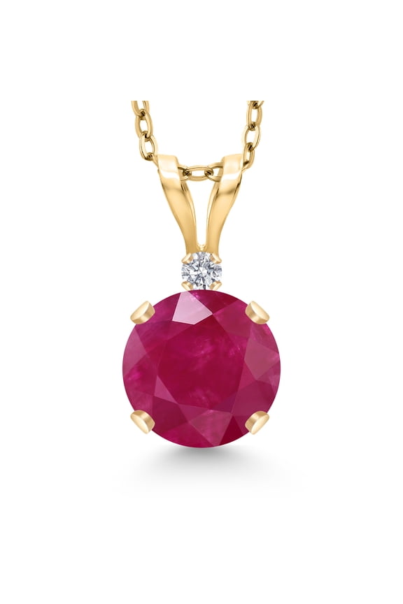 14K Yellow Gold Red Ruby and Lab Grown Diamond Pendant Necklace for Women | 1.02 Cttw | Gemstone July Birthstone | Round 6MM | With 18 inch Silver Chain
