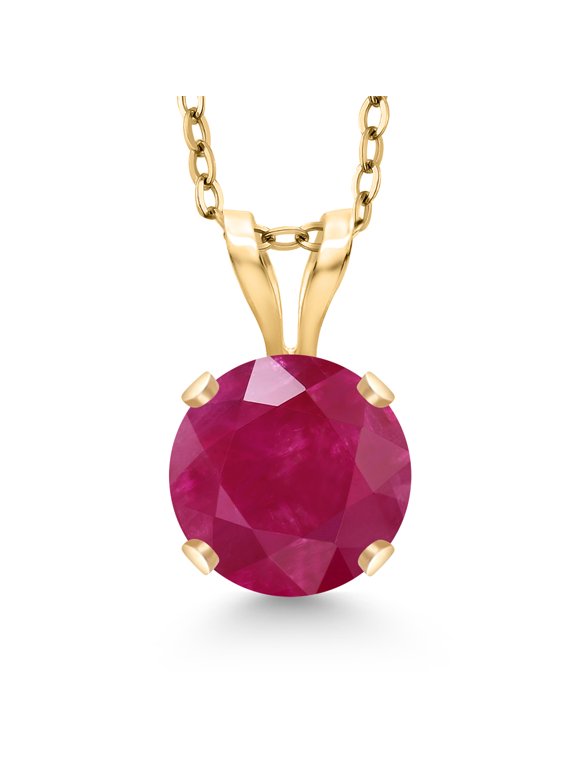 14K Yellow Gold Red Ruby Pendant Necklace for Women | 1.00 Cttw | Gemstone July Birthstone | Round 6MM | With 18 inch Silver Chain