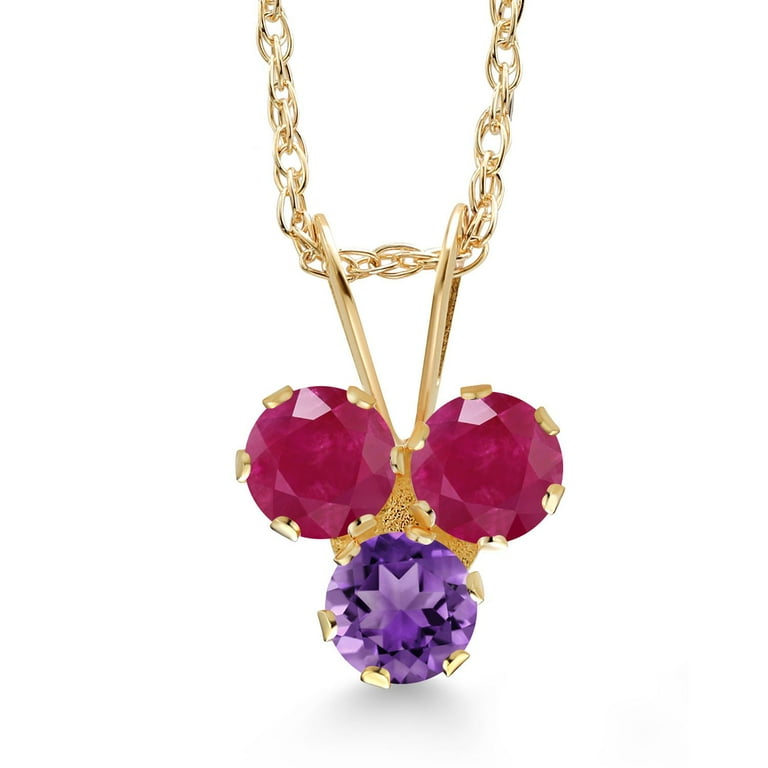 Gem Stone King 14K Yellow Gold Red Ruby and Purple Amethyst