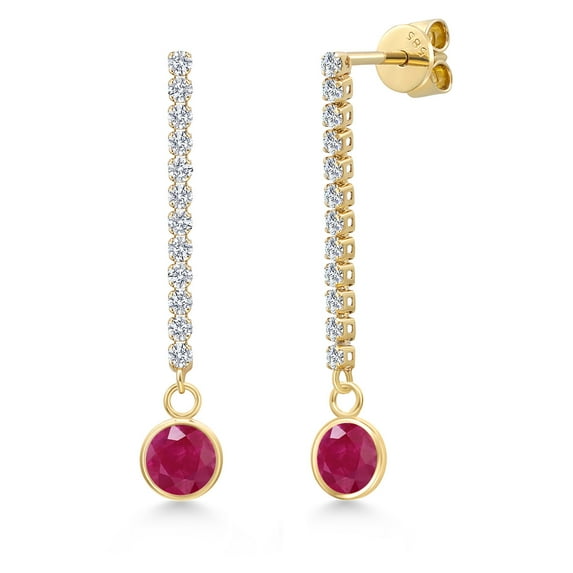 Gem Stone King 14K Yellow Gold Red Ruby and Lab Grown Diamond Earrings for Women | 2.36 Cttw | Gemstone July Birthstone | Round 6MM