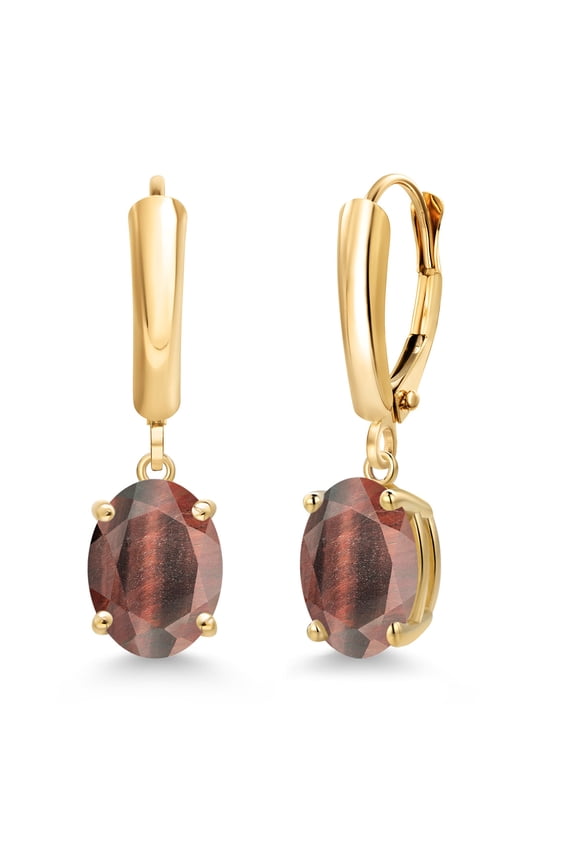 14K Yellow Gold Red Tiger Eye Dangle Earrings for Women | 3.00 Cttw | Gemstone Birthstone | Oval 9X7MM