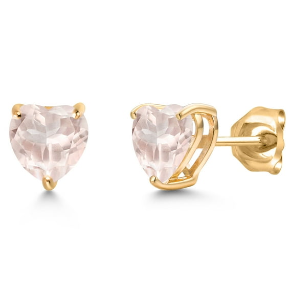 Gem Stone King 14K Yellow Gold Rose Rose Quartz Stud Earrings for Women Men | 1.43 Cttw | Gemstone Birthstone | Heart Shape 6MM