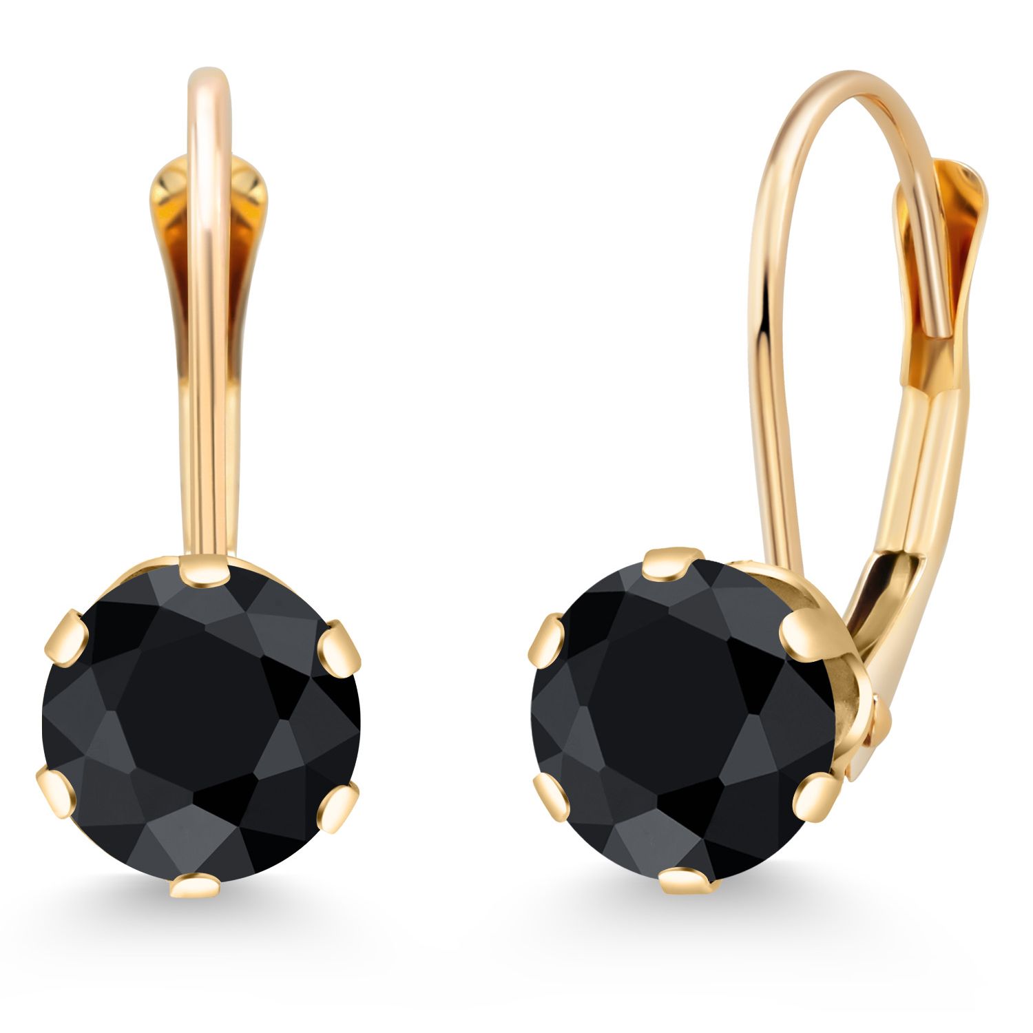 Gem Stone King 14K Yellow Gold Round Black Sapphire Earrings for Women (2.30 Cttw, Round 6MM)