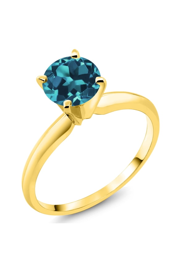 14K Yellow Gold London Blue Topaz Solitaire Engagement 4-Prong Ring for Women | 1.10 Cttw | Round 6MM | Gemstone November Birthstone (Size 7)