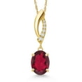 thumbnail image 1 of Gem Stone King 14K Yellow Gold Ruby Red Mystic Quartz and Lab Grown Diamond Pendant Necklace for Women | 1.83 Cttw | Gemstone Birthstone | Oval 9X7MM | With 18 inch Chain, 1 of 6