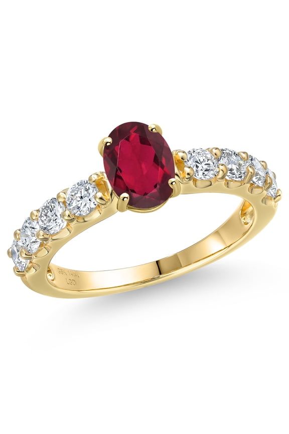 14K Yellow Gold Ruby Red Mystic Topaz and Lab Grown Diamond Engagement Ring for Women | 1.68 Cttw | Oval 7X5MM | Gemstone November Birthstone | Size 6