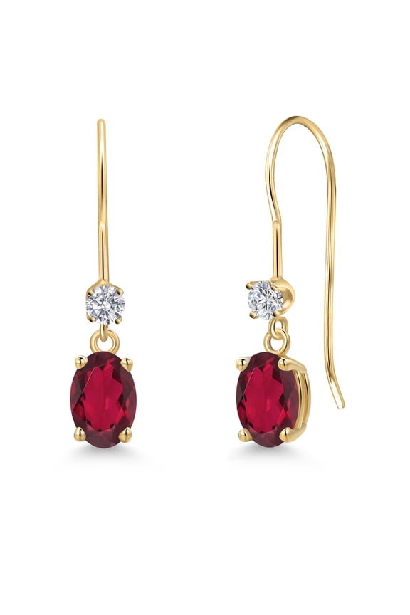 14K Yellow Gold Ruby Red Mystic Topaz and Lab Grown Diamond Earrings for Women | 1.13 Cttw | Gemstone November Birthstone | Oval 6X4MM
