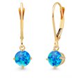 thumbnail image 1 of Gem Stone King 14K Yellow Gold Simulated Blue Opal Earrings for Women | 1.00 Cttw | Gemstone October Birthstone | Round Cabochon 5MM, 1 of 6
