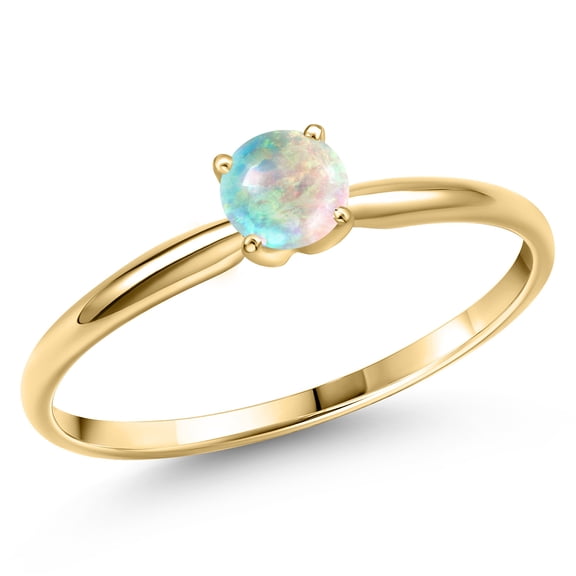 Gem Stone King 14K Yellow Gold Simulated White Opal Engagement Ring for Women | 0.50 Cttw | Round Cabochon 5MM | Gemstone October Birthstone | Size 5