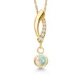 thumbnail image 1 of Gem Stone King 14K Yellow Gold Simulated White Opal and Lab Grown Diamond Pendant Necklace for Women | 0.28 Cttw | Gemstone October Birthstone | Round Cabochon 4MM | With 18 inch Chain, 1 of 6